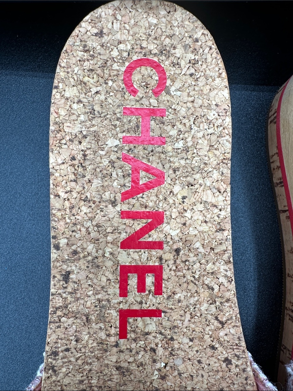 CHANEL Pink Tweed Slide Sandals with Red CC Emblem - Picture 6 of 6